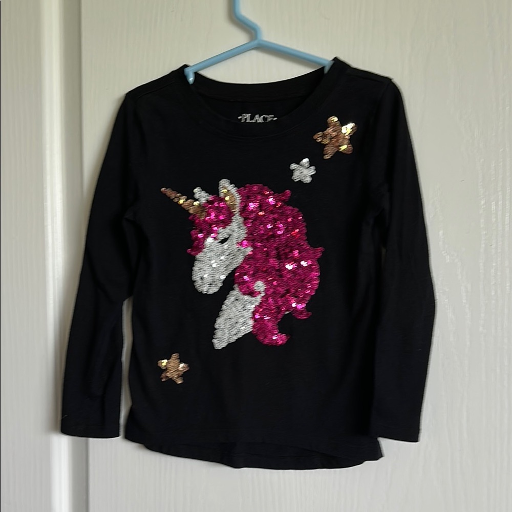 The Children's Place Black Unicorn Sequin Kids Top